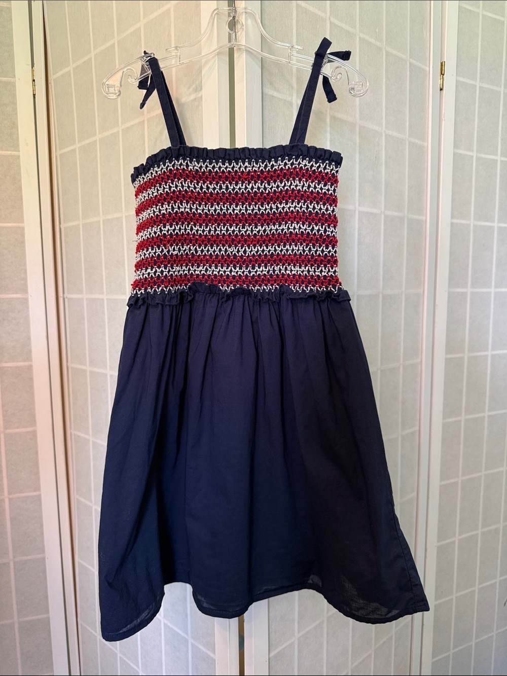Janie and Jack Navy Smocked Dress Red White Blue Size 7